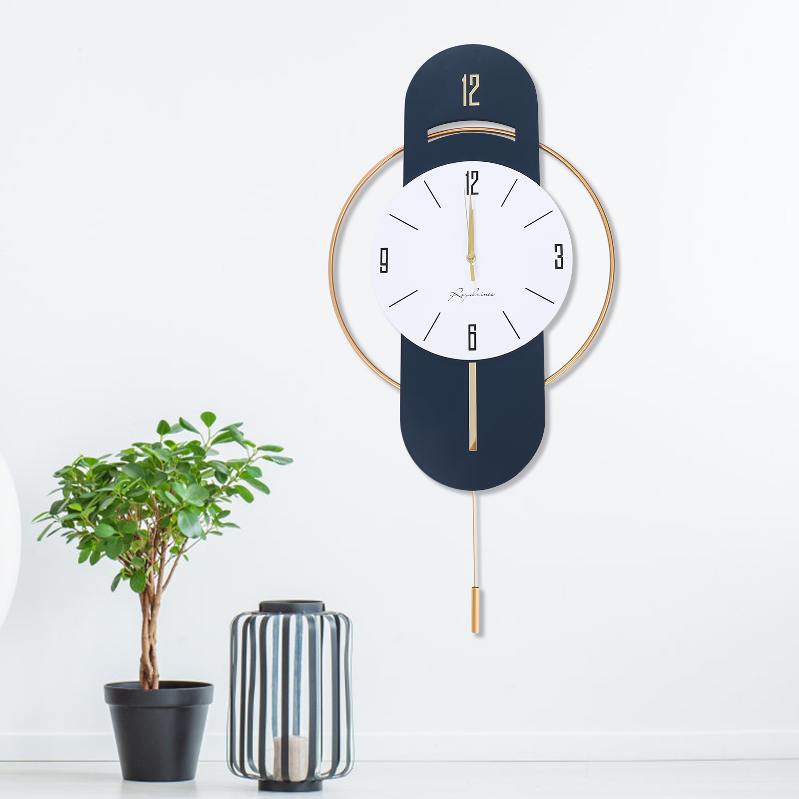 Stylish Modern Luxury Wall Clock with Golden Pointers, Battery Operated, High Density Board Dial, Clear Display