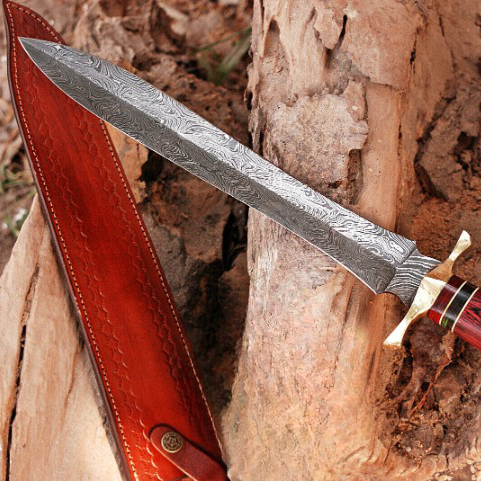 Double Edge Blade Hand Forged Sword Pakka Wood & Brass Guard Handle