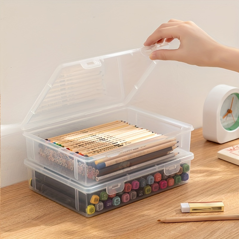 Large Capacity Transparent Plastic Pencil Case for Sketch Markers Colored Lead and Painting Storage Box Back to School