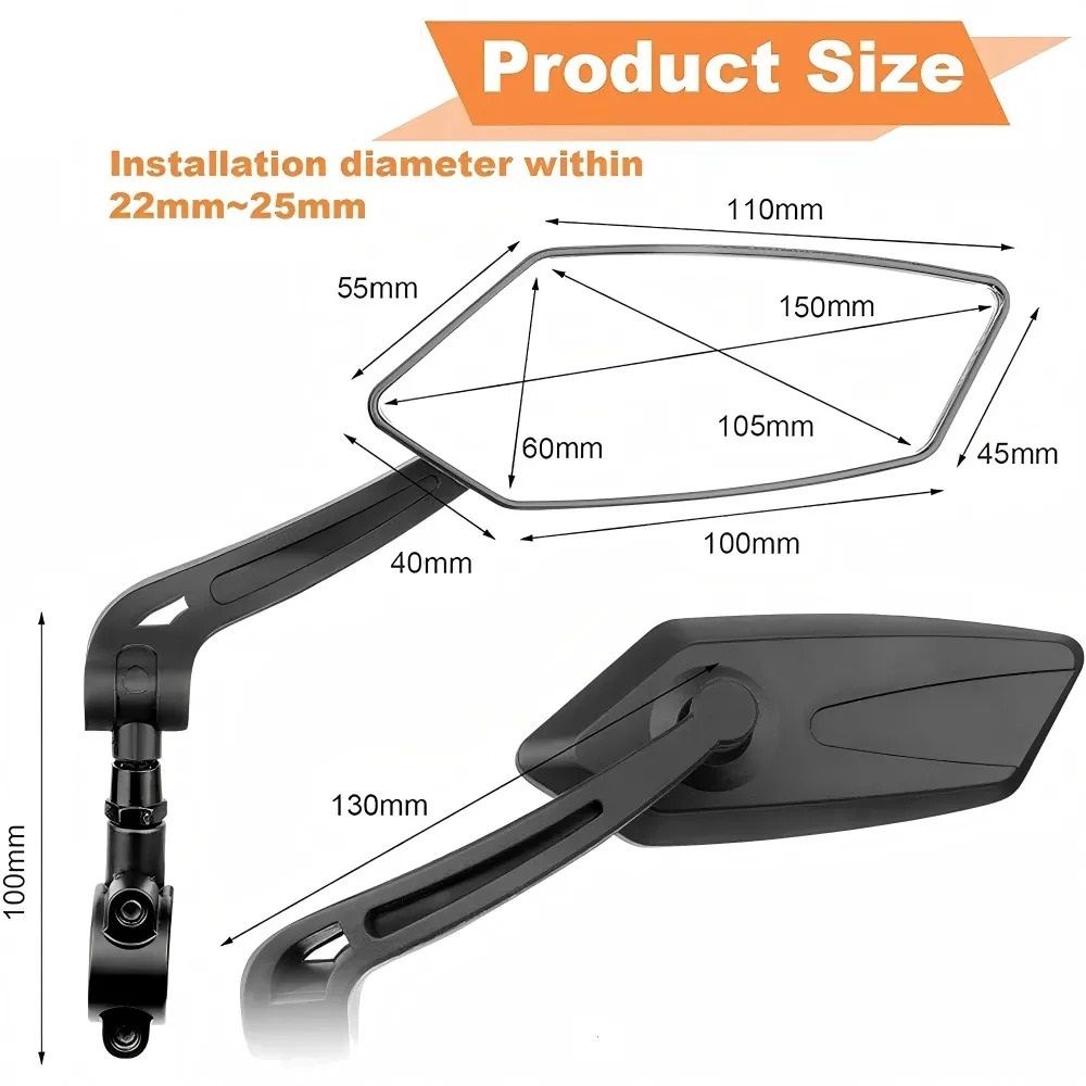 360 Degree Adjustable Bicycle Rear View Mirror with Handlebar Reflector