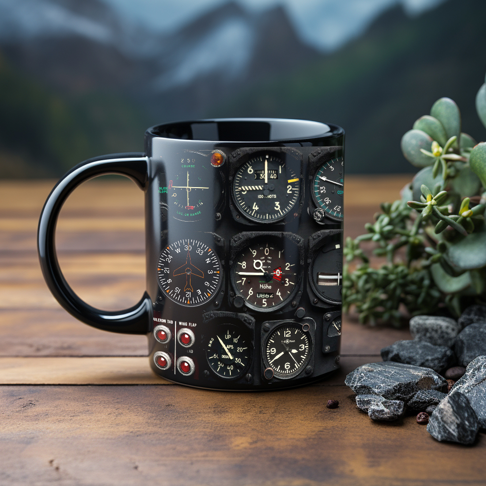 Dad Birthday Gift, Spaceship Combat Aircraft Instrument Panel Coffee Mug, Black Ceramic Mug, Father Tea Cup
