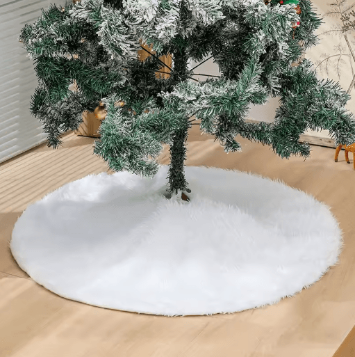 150cm White Plush Christmas Tree Skirt Faux Fur Snowflake Holiday Tree Mat