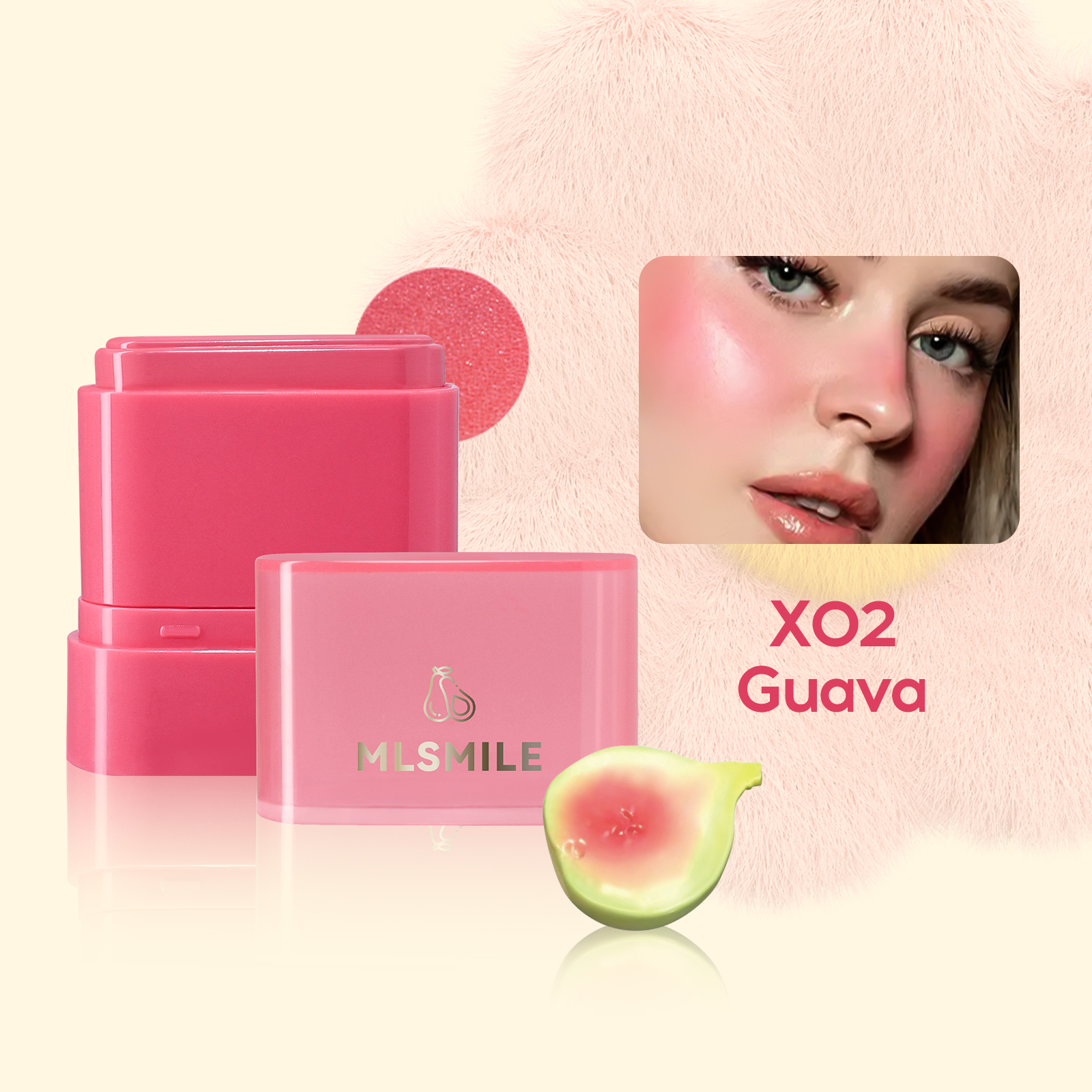 2-in-1 Flat Tube Fruit Blush & Lipstick Stick, Easy to Apply Highlighter & Contour, Multi-Use Lip & Cheek Makeup