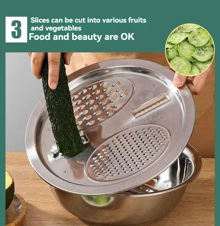 Multifunctional Stainless Steel Vegetable Slicer & Drain Basket Potato Slicer and Washing Basin Combo