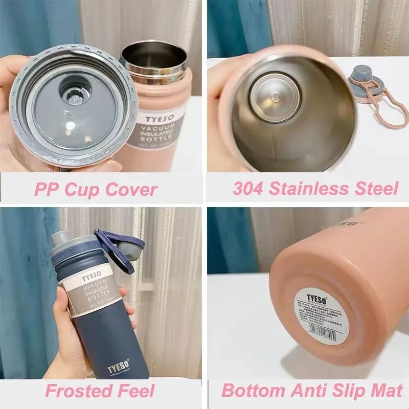 Tyeso Stainless Steel Vacuum Insulated Thermos Bottle – Leakproof Travel Water Bottle with Handle