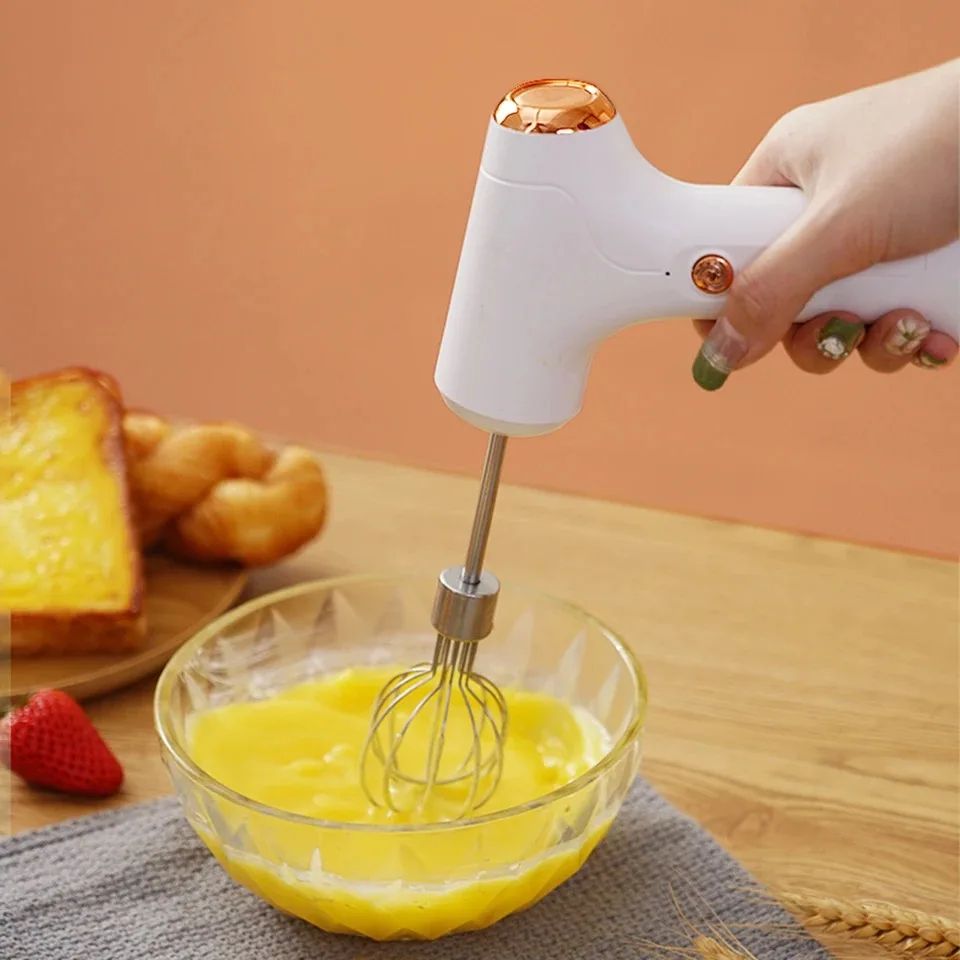 Cordless Hand Mixer Rechargeable Handheld Whisk – 3-Speed Electric Egg Beater for Pancakes, Coffee & Baking