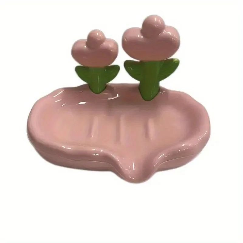 Floral Self-Draining Soap Dish – No-Drill Wall Mounted Soap Holder for Bathroom & Kitchen