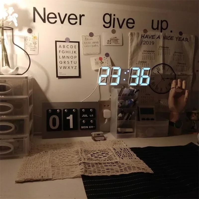 3D LED Wall Clock Digital Display with Night Glow and Adjustable Brightness