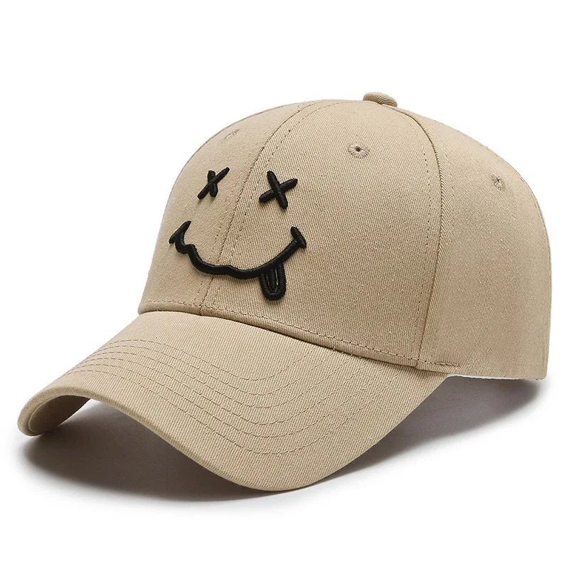 Black Cotton Adjustable Snapback, Women Smile Face Embroidery Baseball Caps, Funny Hip Hop Cap Autumn Dad Hats