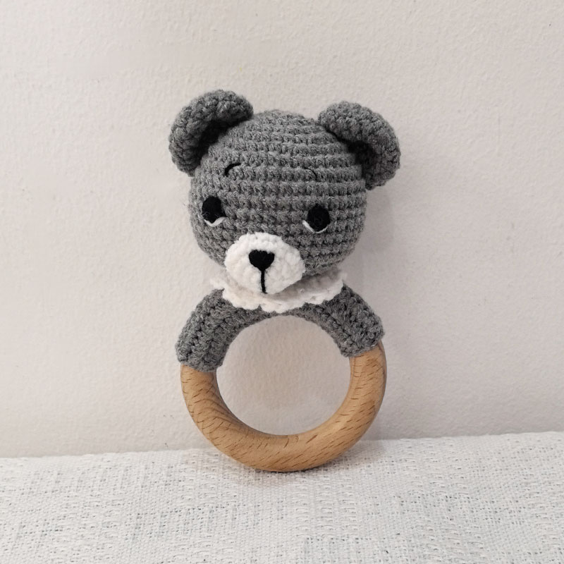 Long Ear Bunny Baby Rattler Safety Wooden Teether Mobile Crib Bell Teething Toy