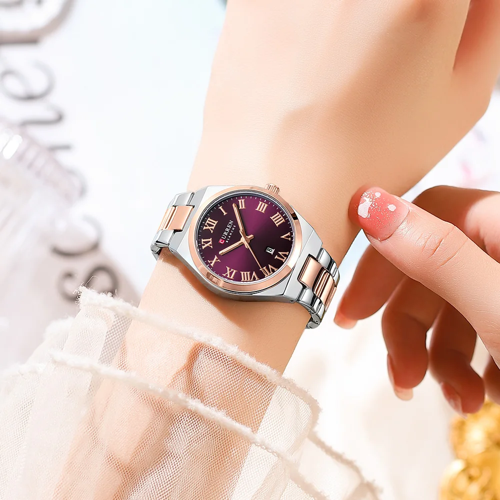 Elegant Ladies Watch, Waterproof Stainless Steel Analog Watch for Women with Date Function