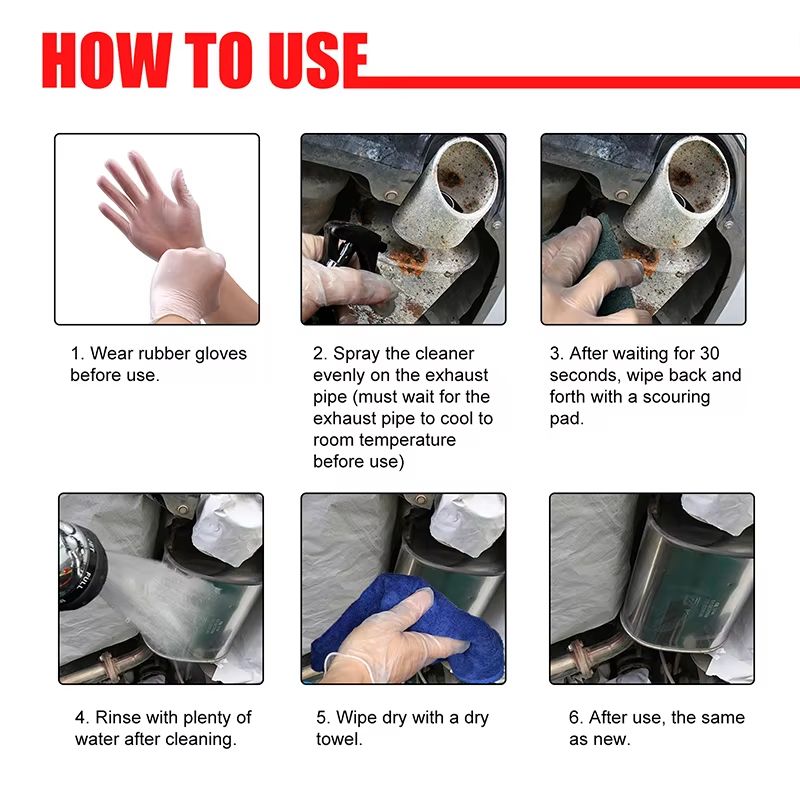 SEAMETAL Exhaust Pipe Cleaner Kit Car Rust Remover and Stainless Steel Polish with Brush and Gloves