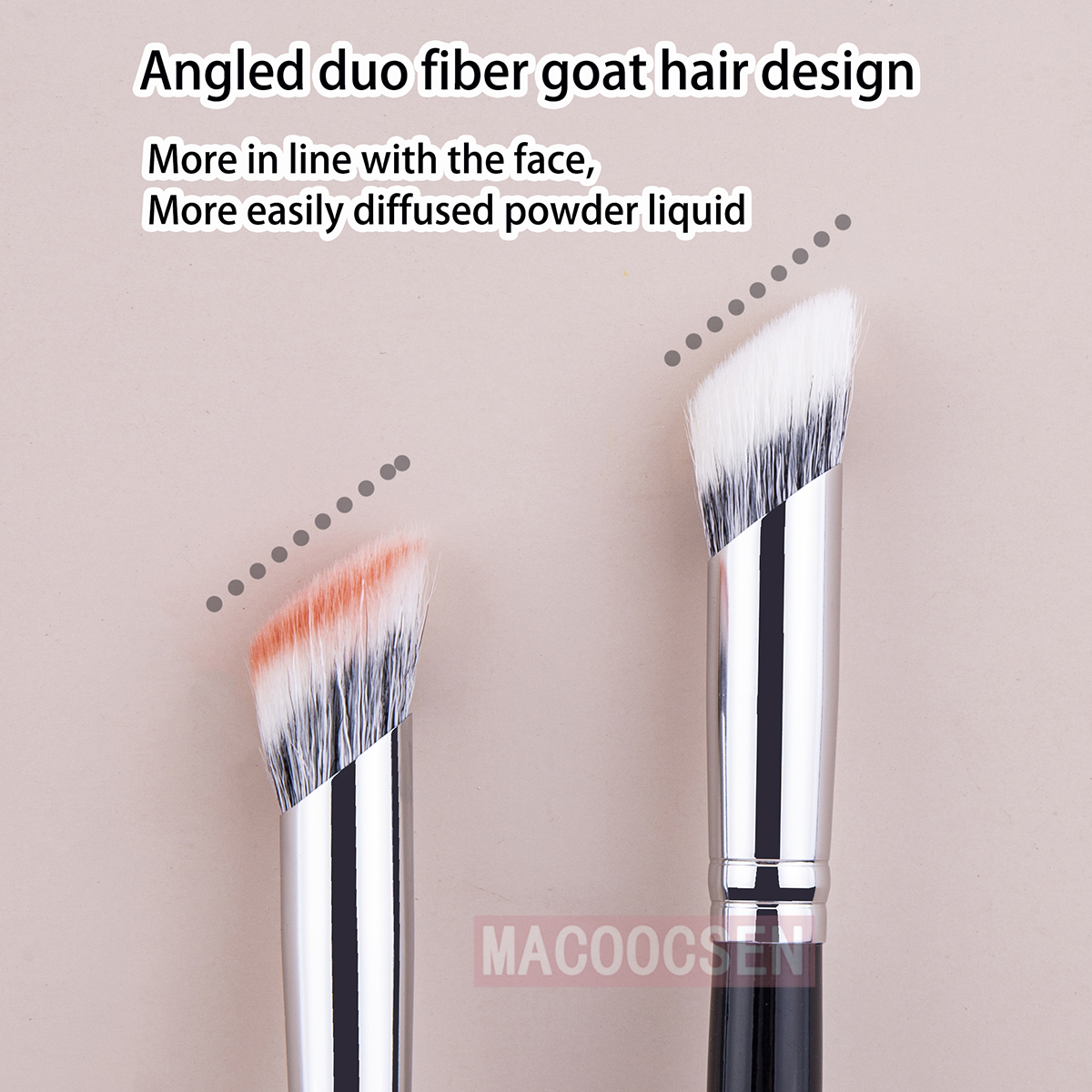 Angled Blush Brush Duo Fiber Goat Hair Stippling Diffusion Powder Liquid Blusher Makeup Brush Beauty Tool