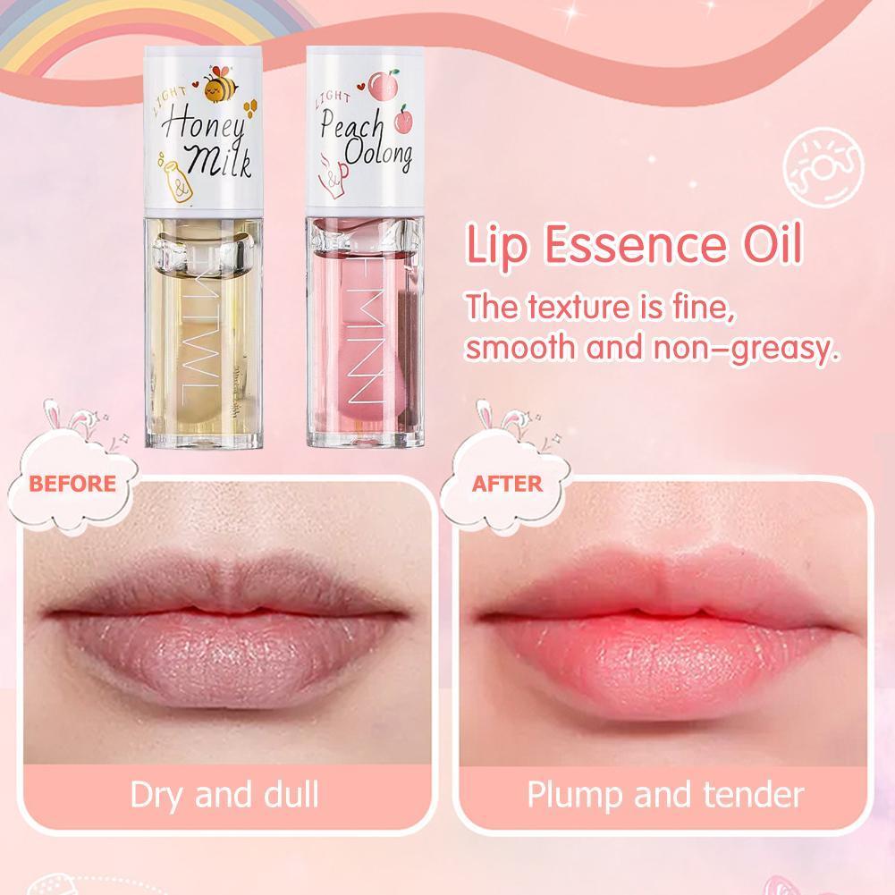 Honey Peach Lip Oil, Long Lasting Hydrating Lip Tint, Non-sticky Moisturizing Lip Plumper Serum Make Up