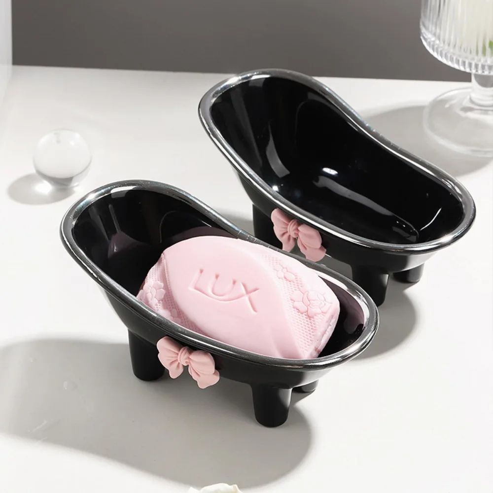 Mini Bathtub Soap Dish with Bow – Draining Cute Soap Holder for Bathroom Countertop