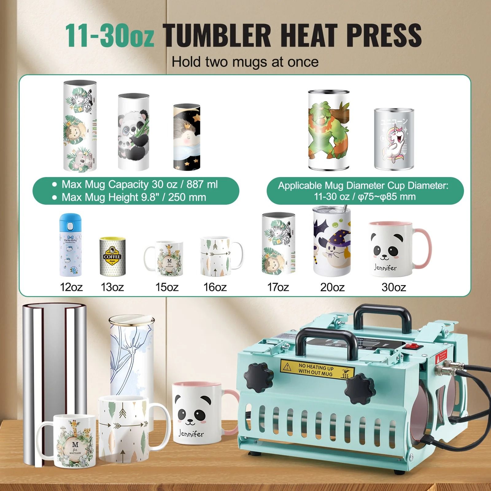 Professional Tumbler Heat Press Machine with Dual Station Heaters