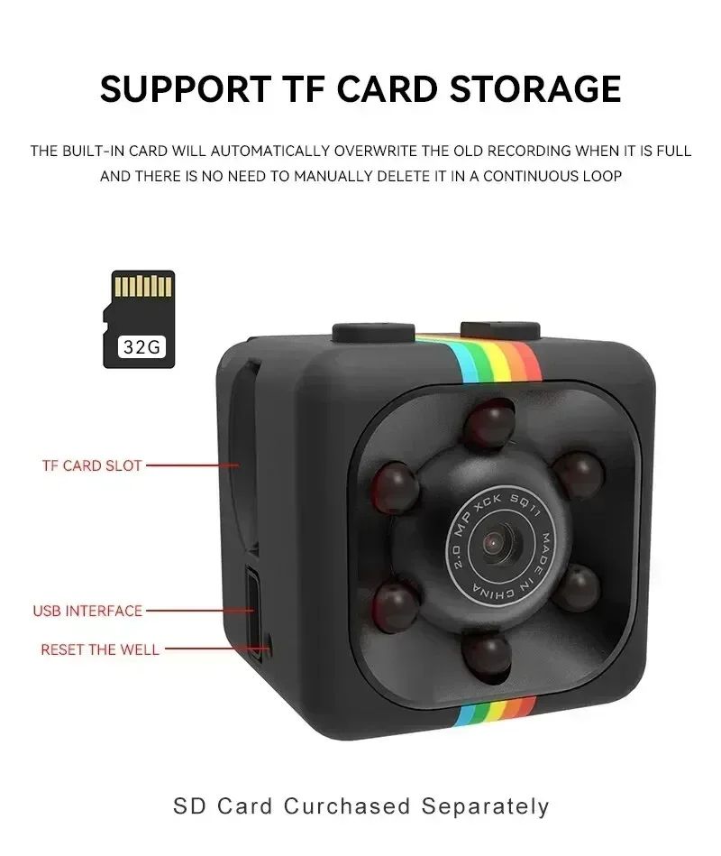 SQ11 1080P Mini Spy Camera with IR Night Vision – Compact Hidden Surveillance Webcam for Home & Office Security