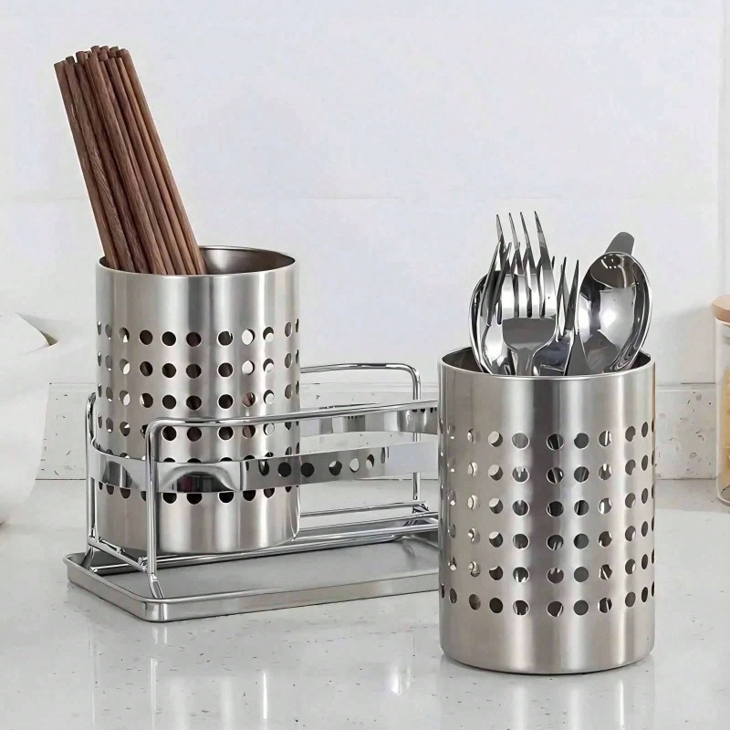 Stainless Steel Cylindrical Chopstick Cutlery Storage Box, Ideal for Home Kitchens, Restaurants Dormitories