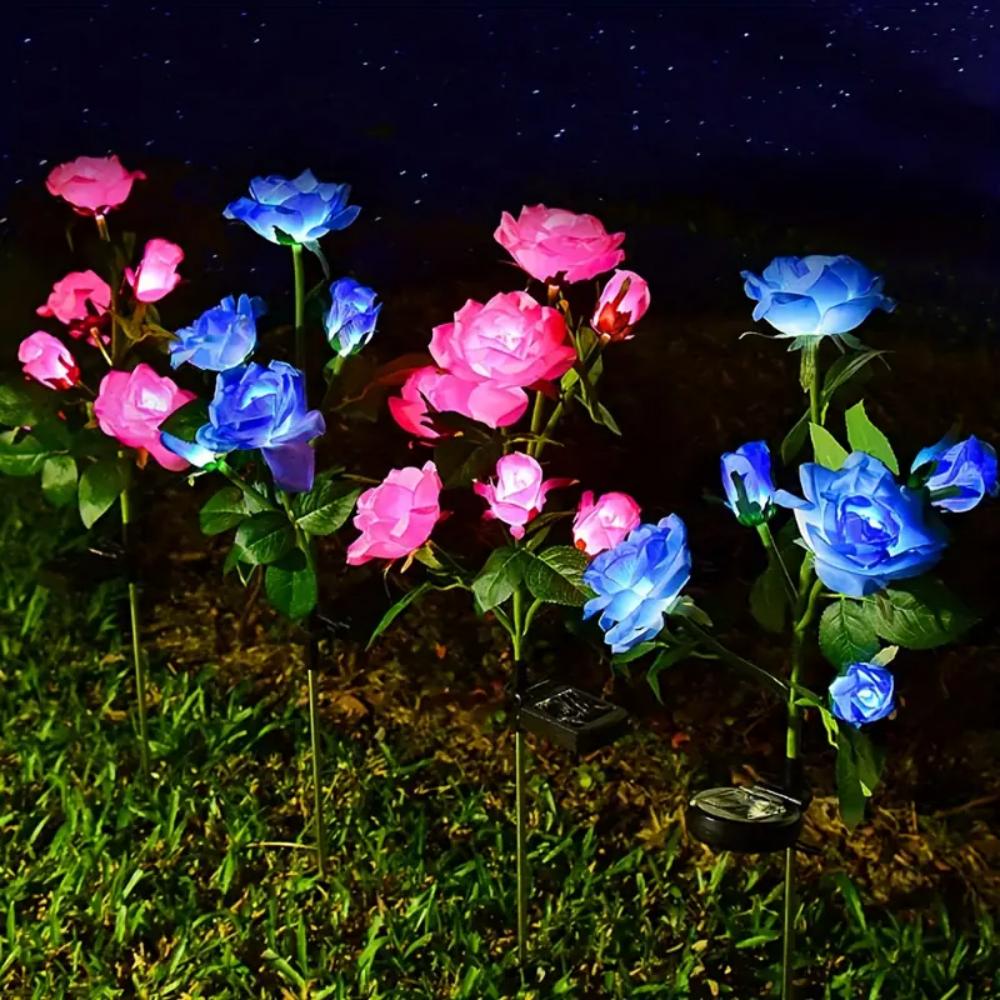 Outdoor Solar Lights Decorative Rose Flower Garden Lamp Heads Lawn Light for Patio, Yard & Garden Decor
