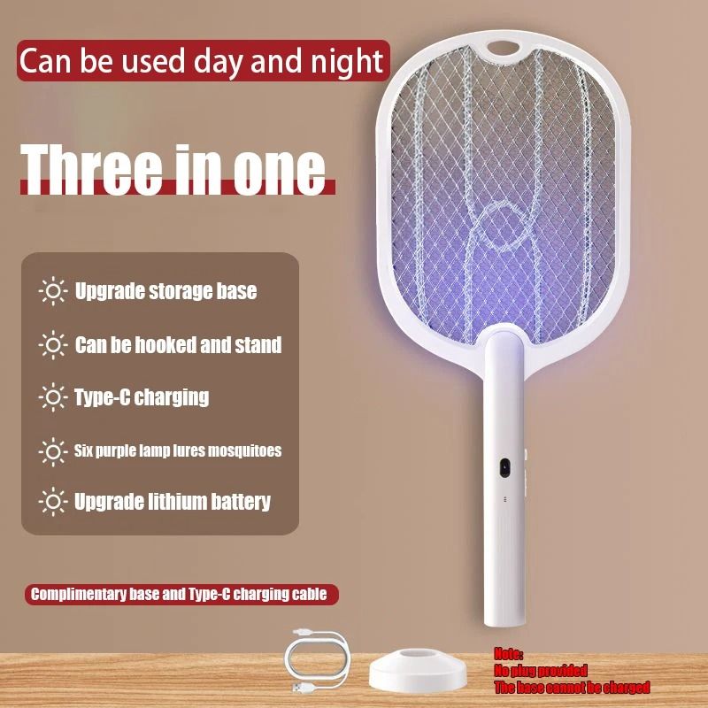 3 in 1 Electric Mosquito Killer Lamp Rechargeable Fly Swatter with LED Light