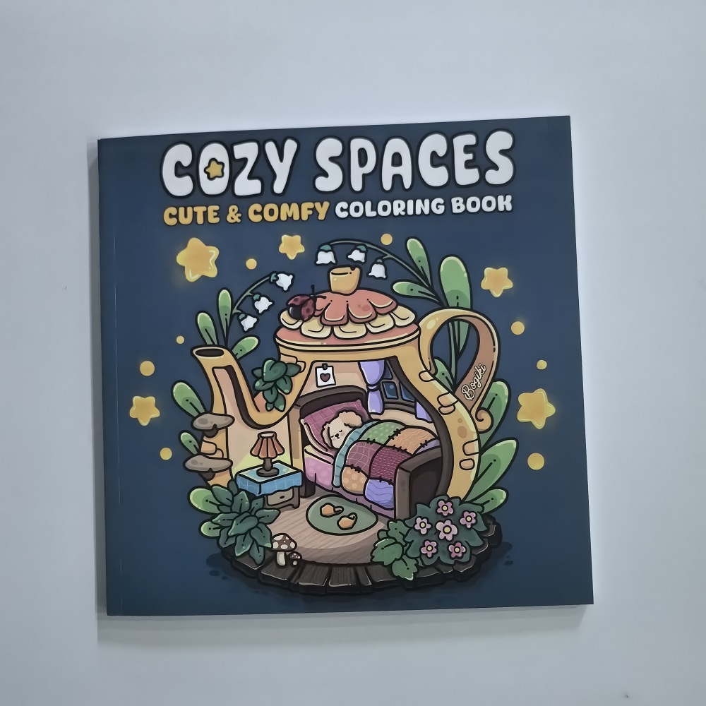 Cozy Spaces Coloring Book, Stress Relieving Art for Adults, Teens, with Calming Animal Scenes