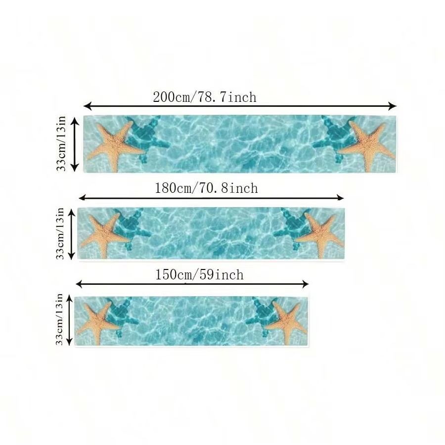 Watercolor Starfish Ocean Table Runner Linen Coastal Dining Decor