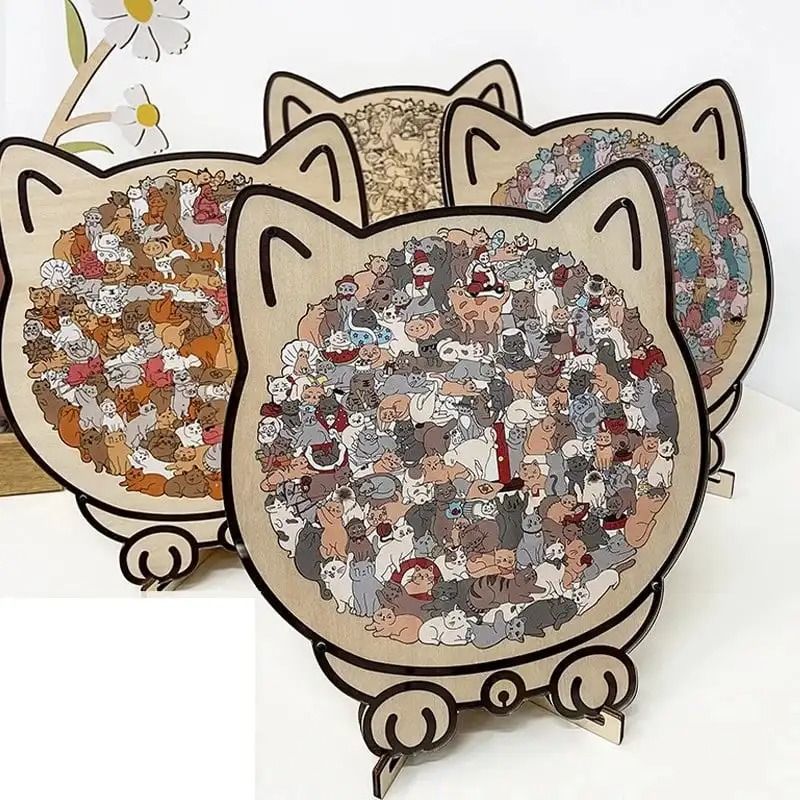 Cat Shaped Wooden Puzzle Unique Animal Jigsaw Gift for Cat Lovers