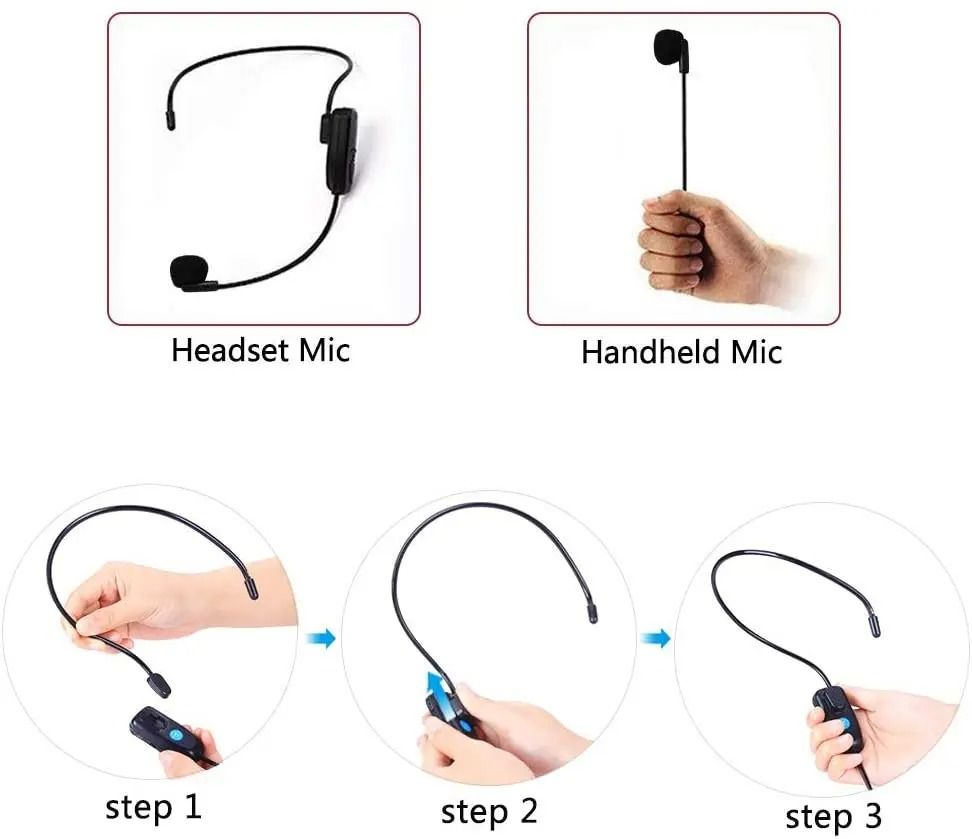 Wireless Microphone Headset and Handheld 2 in 1 Rechargeable Mic System with Receiver
