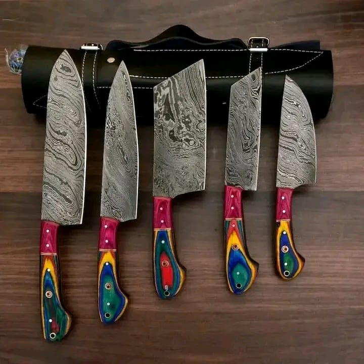 Custom Handmade Damascus steel kitchen Knives set