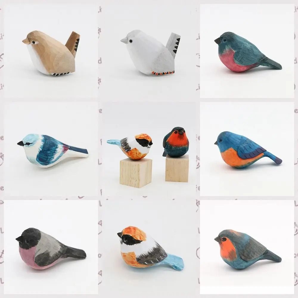 Artisan Hand-Carved Songbird | Painted Sustainable Wood Figurine | Executive Desktop & Home Studio Sanctuary Decor