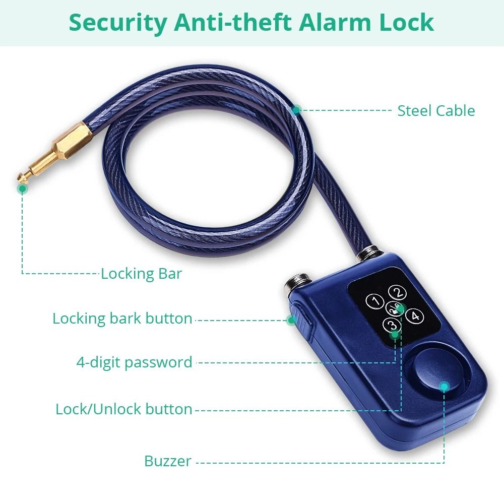 Waterproof Bike Alarm Lock with Remote and Combination Security