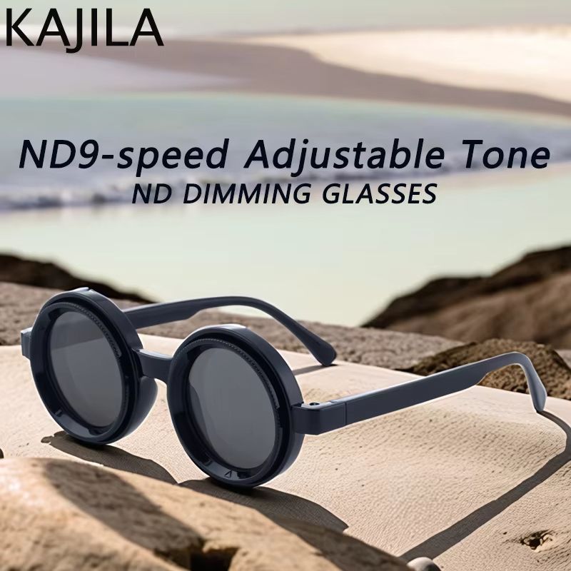 Polarized Small Frame Steampunk Round Sunglasses Adjustable Dimming UV400 Light Reducing Eyewear for Men