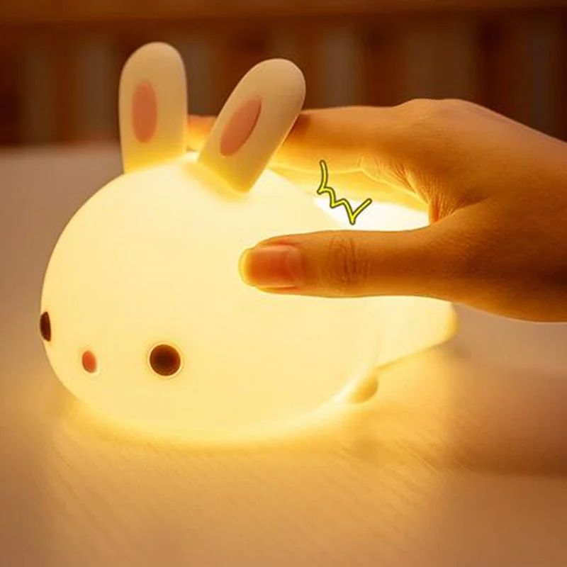 Touch Sensor RGB Bunny Night Light - Silicone Bunny Lamp with 16 Colors, USB Rechargeable for Kids & Babies