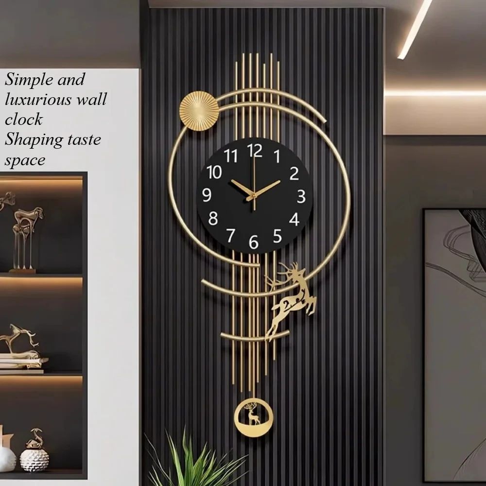 Ambient Light Deer Swinging Wall Clock Metal Design