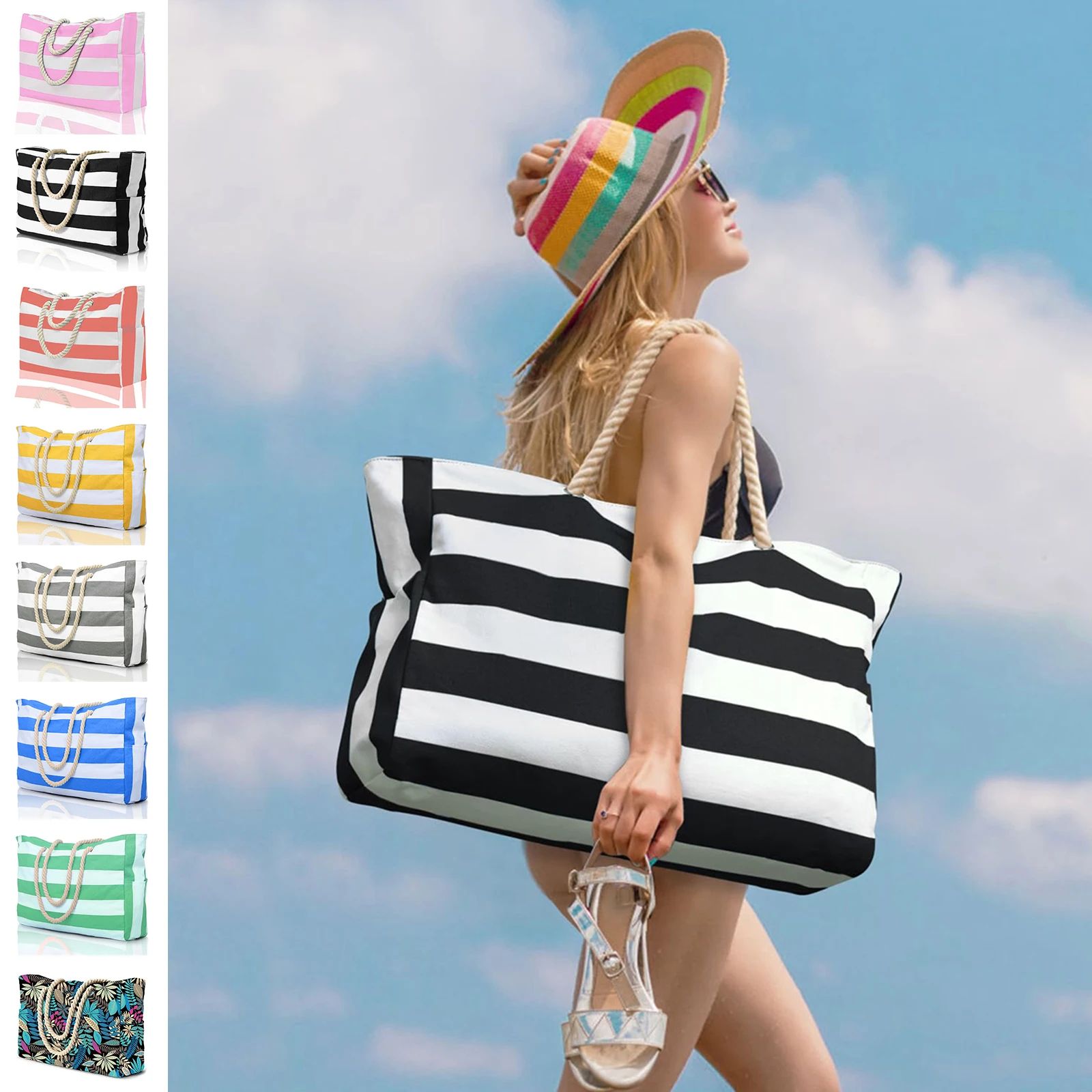 Striped Waterproof Foldable Beach Bag