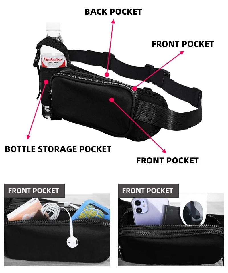 Ultralight Running Waist Bag with Bottle Holder Nylon Sports Waist Belt Pack for Phone and Essentials