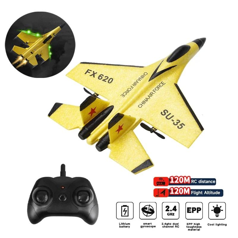 RC Foam SU-35 Fighter Jet Glider with Remote Control and LED Lights