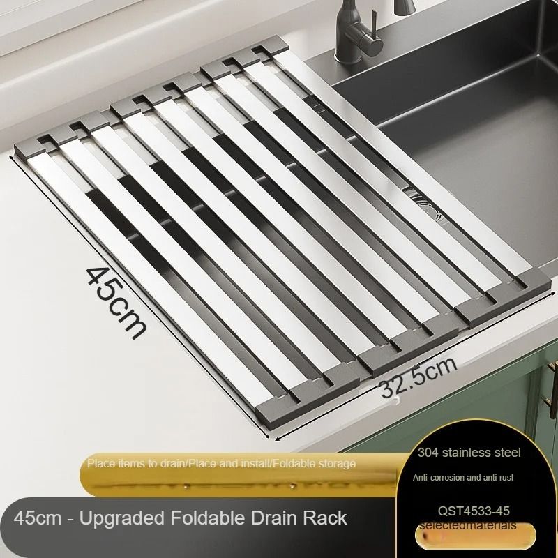 304 Stainless Steel Sink Drain Rack – Foldable Telescopic Dish Rack & Kitchen Drain Basket