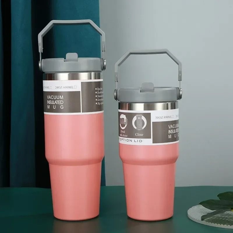 20oz/30oz Thermal Water Bottle With Straw Stainless Steel Car Coffee Mug Vacuum Flask Tumbler