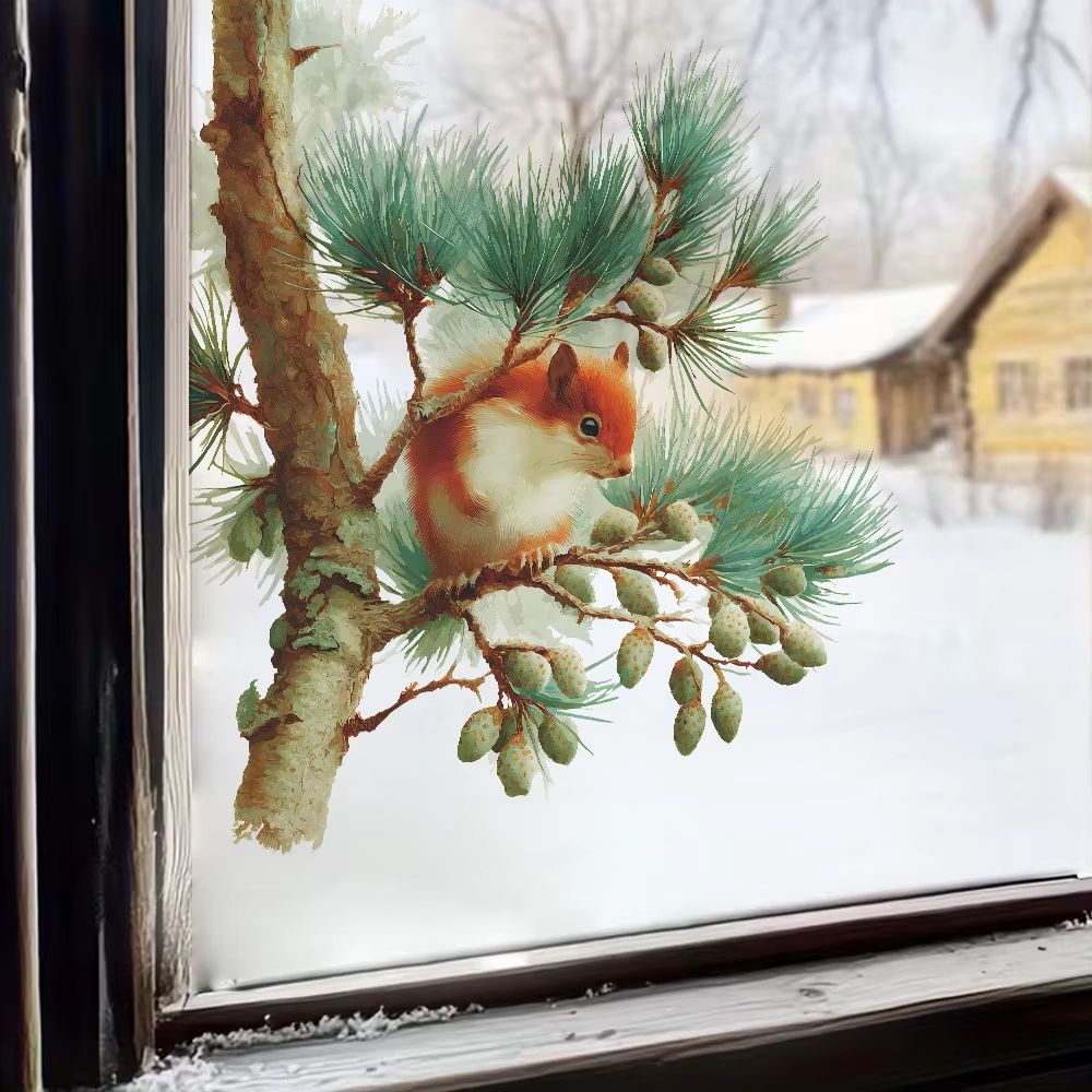 Cute Squirrel Harvest Wall Sticker Set for Bedroom and Window Decor