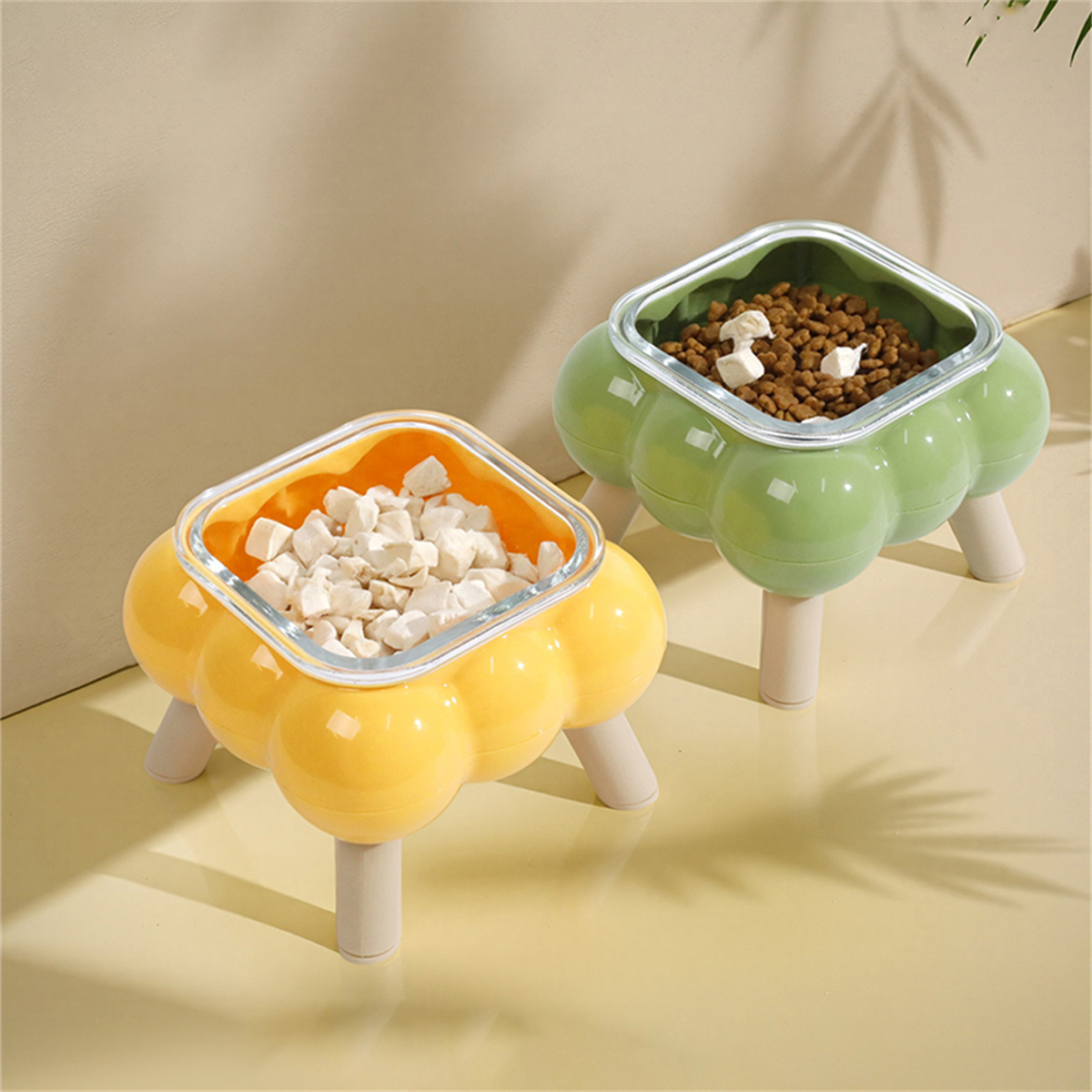 Elevated Cat Feeding Bowl Glass, High-Legged, Easy to Clean