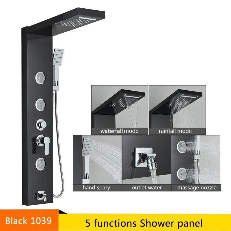 LED Rainfall Shower Panel with Digital Display and Massage Jets