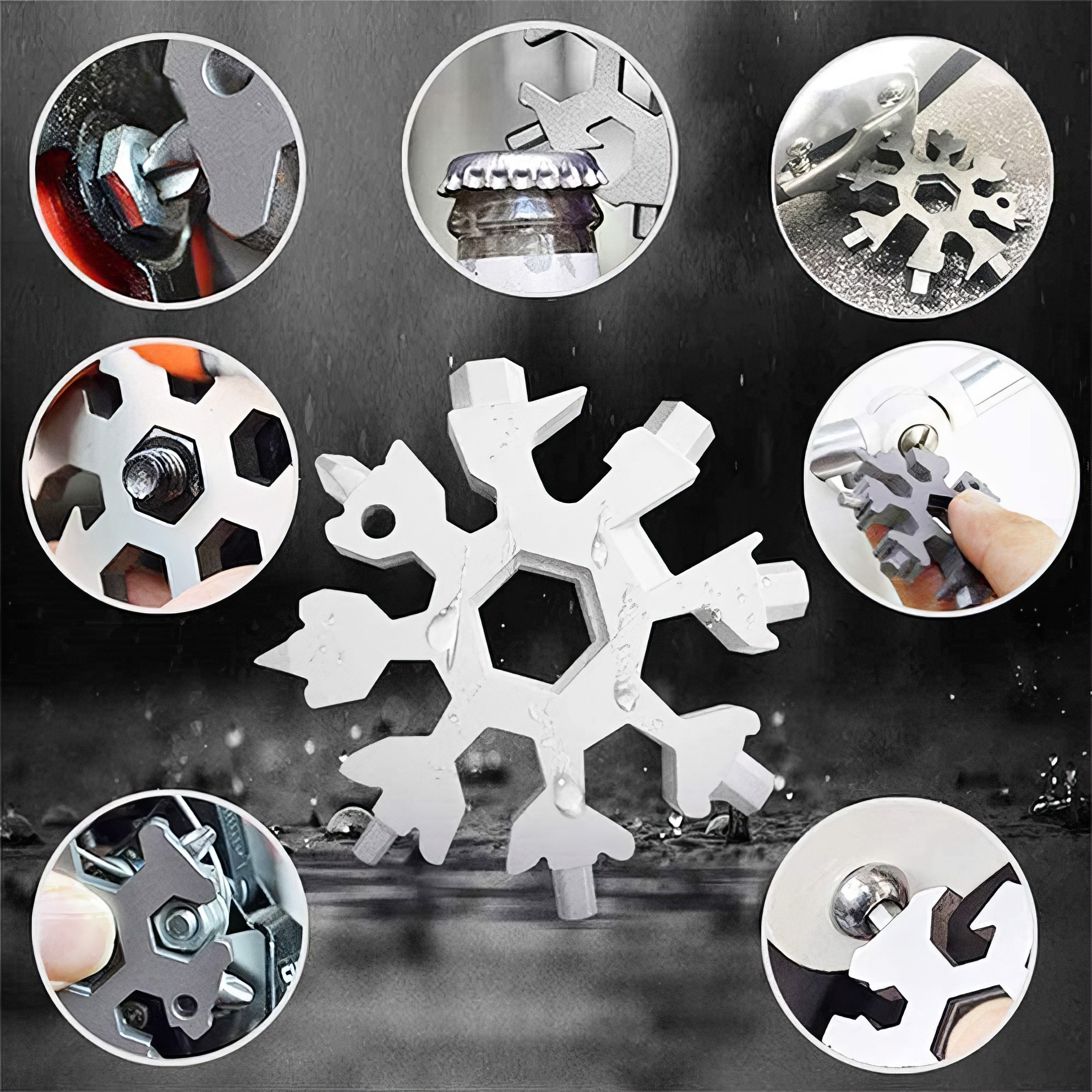 Stainless Steel Snowflake Multifunctional Tool with Bottle Opener Screwdriver Wrench