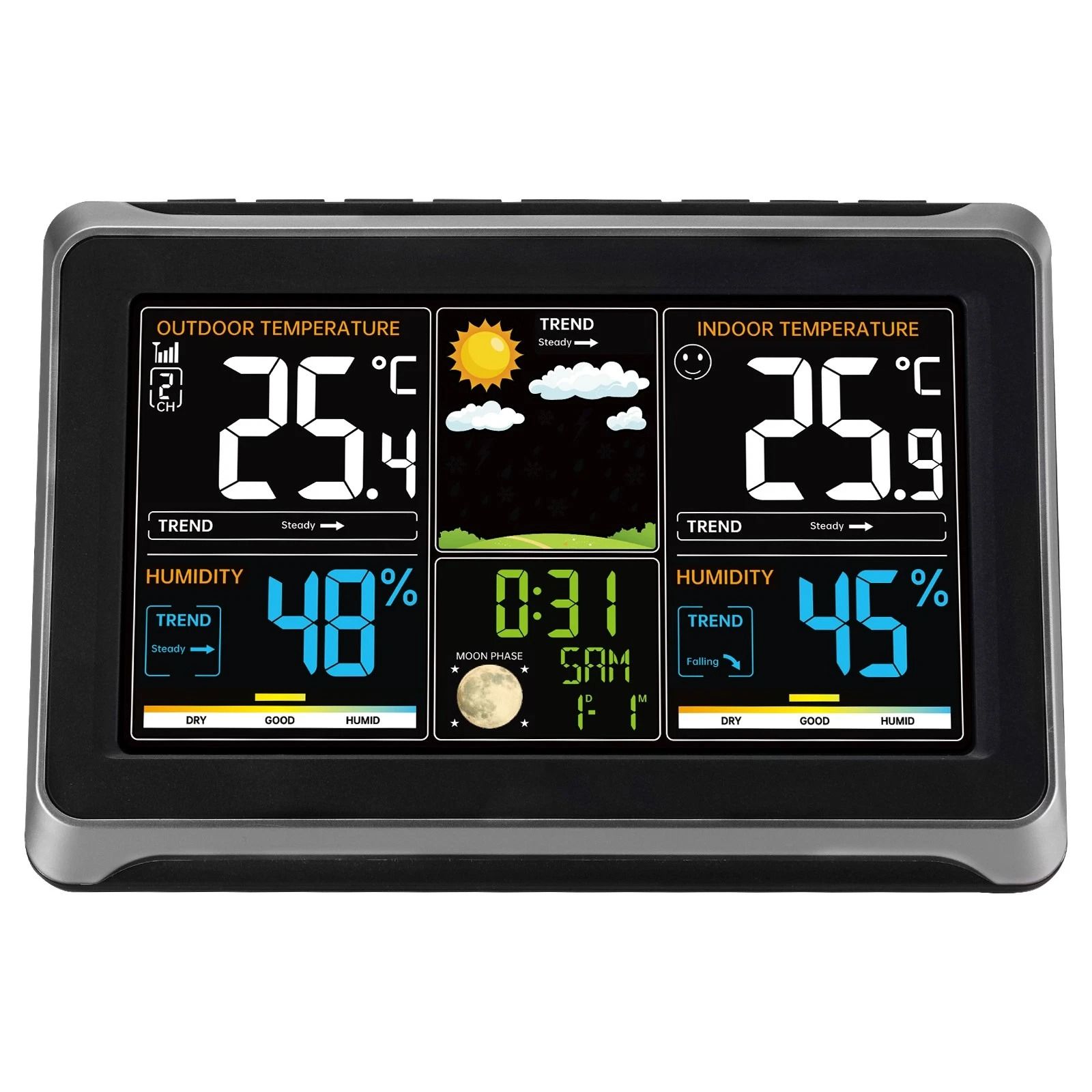Wireless Weather Station with Sensor Atomic Clock Indoor Outdoor Thermometer