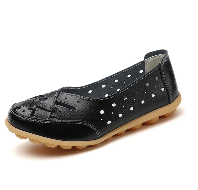 SoftStep Genuine Leather Hollow SlipOn Ballet Flats