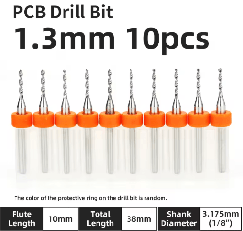 TOOLEYE Micro PCB Drill Bit Set – 10pcs Precision CNC Drills (0.1–3.175mm, 1/8 Shank)