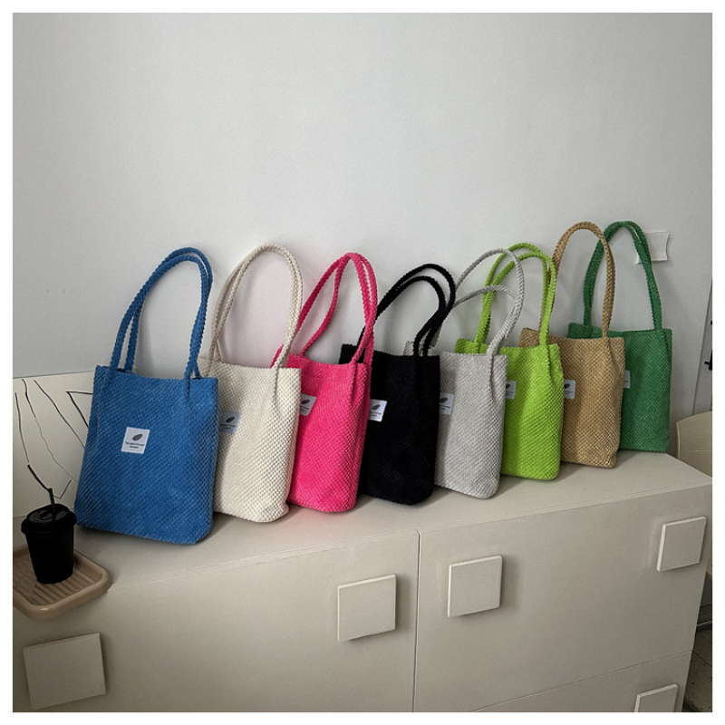 Casual Corduroy Bucket Shoulder Bag Canvas Everyday Tote for Women