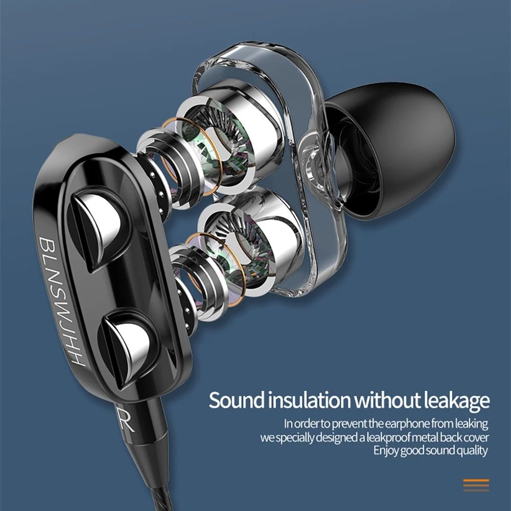 Dual Driver Wired In Ear Headphones with Noise Canceling and Built In Mic