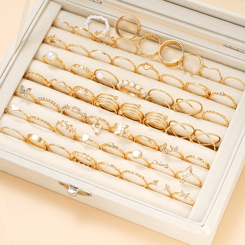 EternaCharm Vintage Ring Set Gold Plated Heart Snake Butterfly Rings