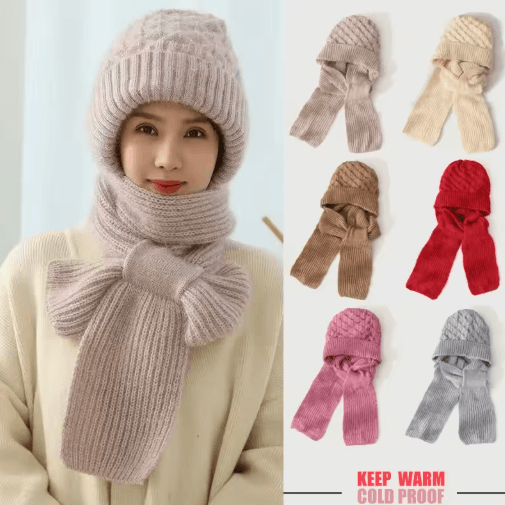 CozyWrap Winter Beanie Scarf Set – Womens Knitted Hat and Scarf Windproof Plush Beanie